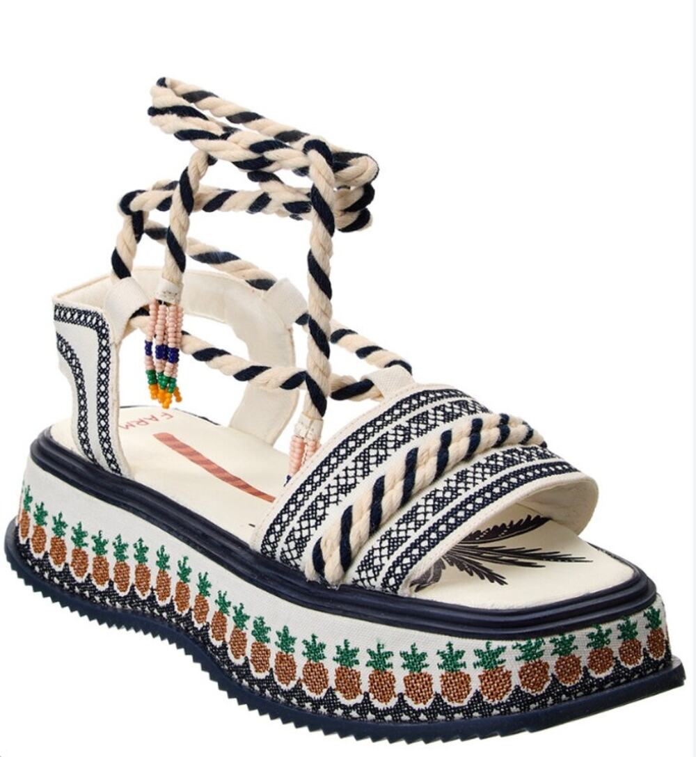 FARM Rio Embroidered Pineapples Ankle Tie Platform Sandal size 9